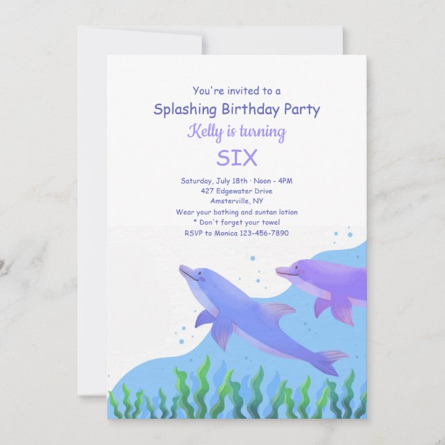 Dolphins Birthday Party Invitation (Front)