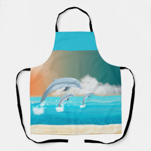 dolphins breaching in the ocean  apron