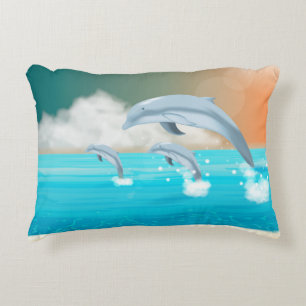 dolphins breaching in the ocean decorative cushion