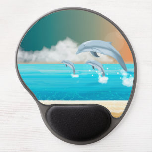 dolphins breaching in the ocean          gel mouse mat