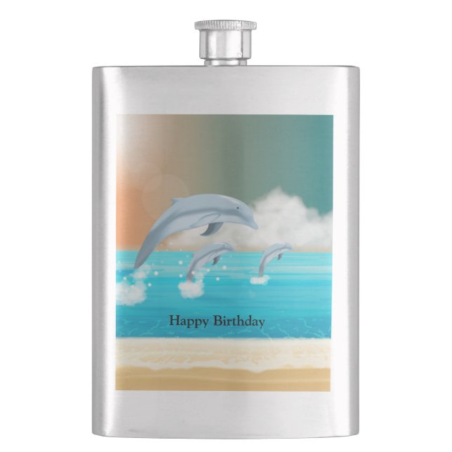 dolphins breaching in the ocean       hip flask (Front)