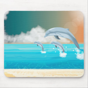dolphins breaching in the ocean mouse mat