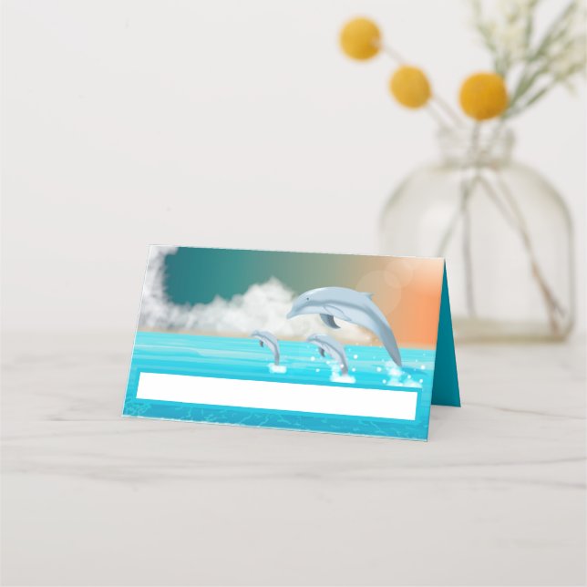 dolphins breaching in the ocean       place card (Front)