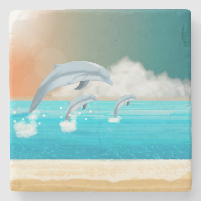 dolphins breaching in the ocean      stone coaster (Front)