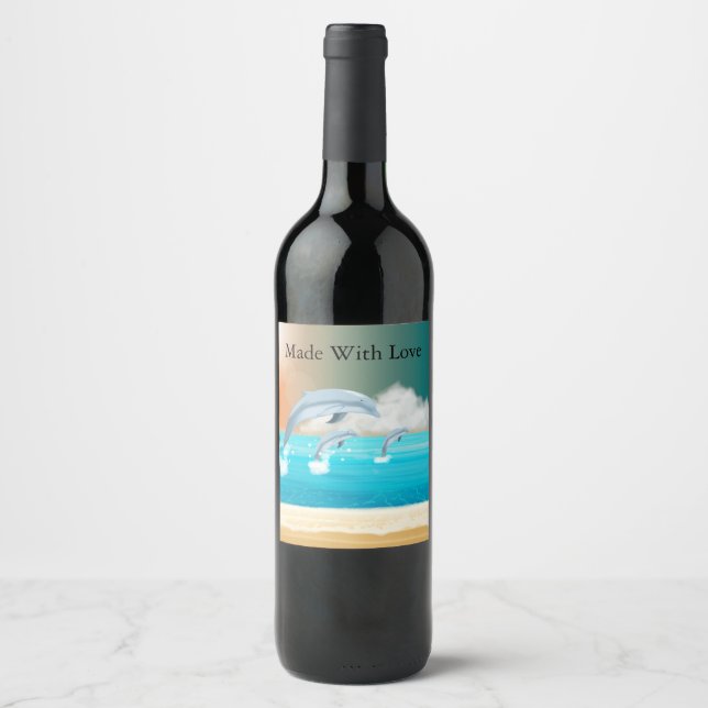 dolphins breaching in the ocean    wine label (Front)
