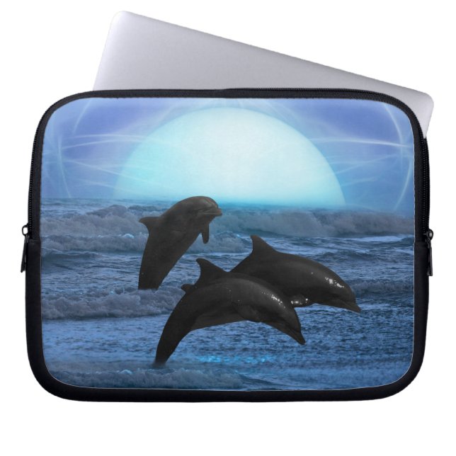 Dolphins by moonlight laptop sleeve (Front)
