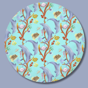Dolphins, Clown Fish, And Other Fish  Classic Round Sticker