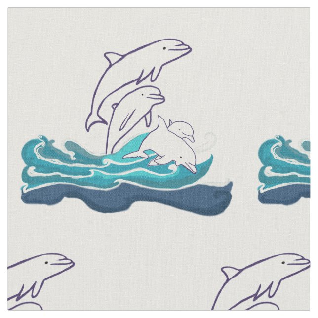 Dolphins Custom Combed Cotton (56" width) Fabric (Close Up)