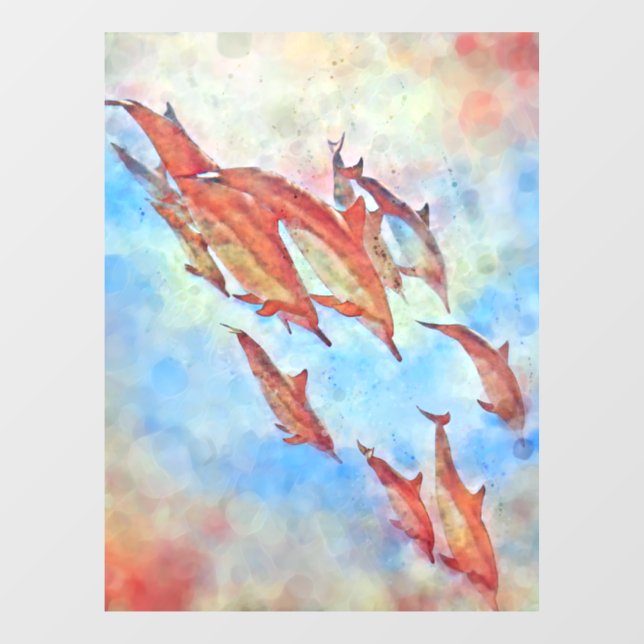 Dolphins Diving Colourful Watercolor Design Window Cling (Sheet)