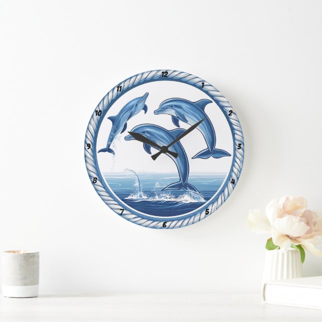 Dolphin's Embrace" - Nautical Rope Large Clock (Home)