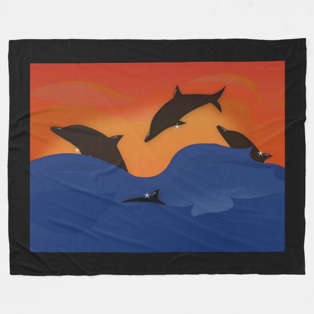 Dolphins Fleece Blanket (Front (Horizontal))