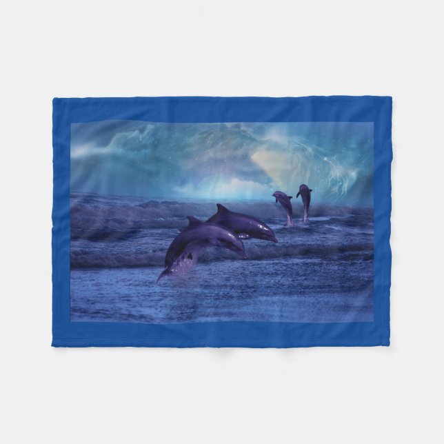 Dolphins fun and play fleece blanket (Front (Horizontal))