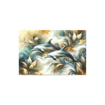 Dolphins Golden Botanical Dreamscape