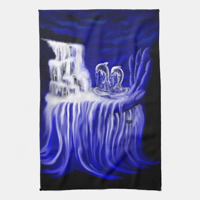 Dolphins , Hand of Times Tea Towel (Vertical)
