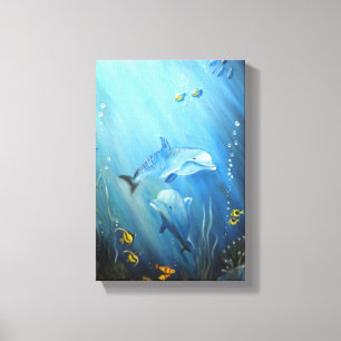 Dolphins In Deep Blue Sea Oil Painting on Canvas Print