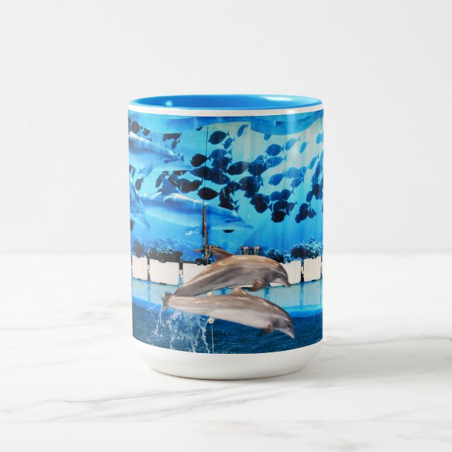 Dolphins in motion Two-Tone coffee mug (Center)