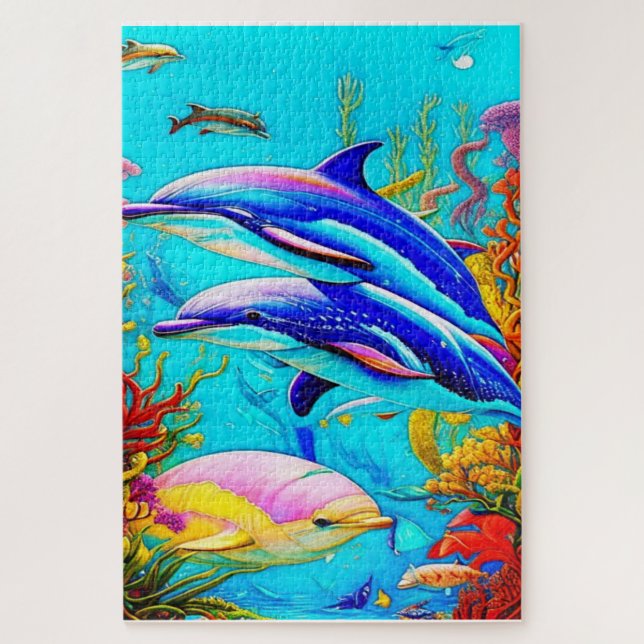 Dolphins in Ocean with Beautiful Coral Reef Design Jigsaw Puzzle (Vertical)