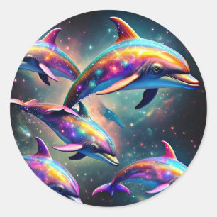 Dolphins in Space Classic Round Sticker