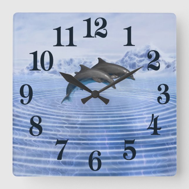 Dolphins in the clear blue sea square wall clock (Front)