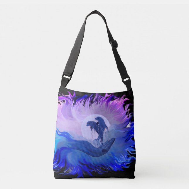 Dolphins in the Moonlight Crossbody Bag (Front)