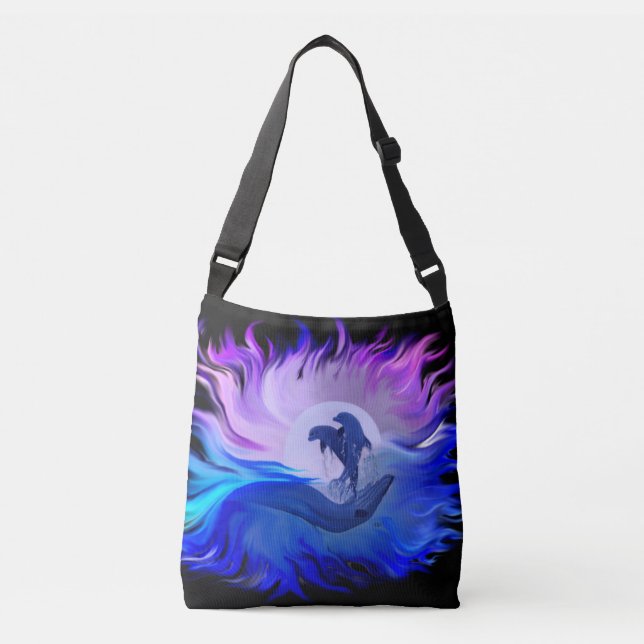 Dolphins in the Moonlight Crossbody Bag (Front)