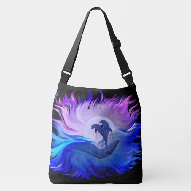 Dolphins in the Moonlight Crossbody Bag (Front)