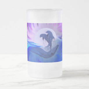 Dolphins in the Moonlight Frosted Glass Beer Mug