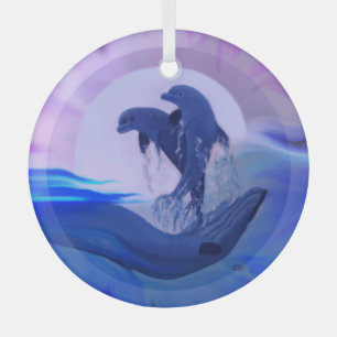 Dolphins in the Moonlight Glass Tree Decoration