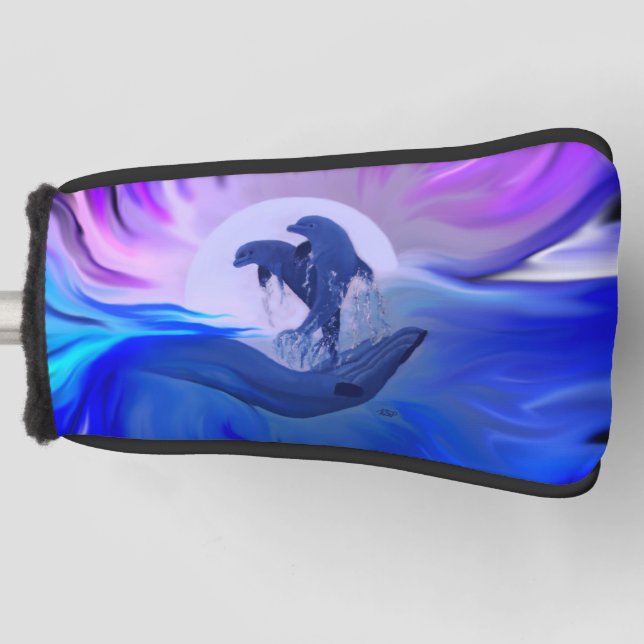 Dolphins in the Moonlight Golf Head Cover (Front)