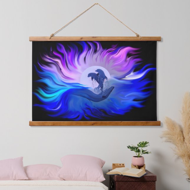 Dolphins in the Moonlight Hanging Tapestry (Bedroom)
