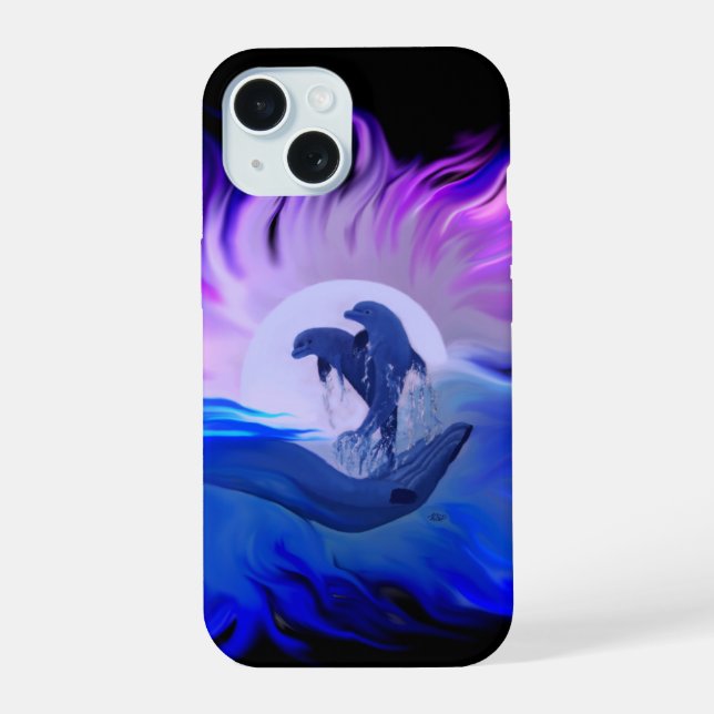 Dolphins in the Moonlight iPhone 15 Case (Back)