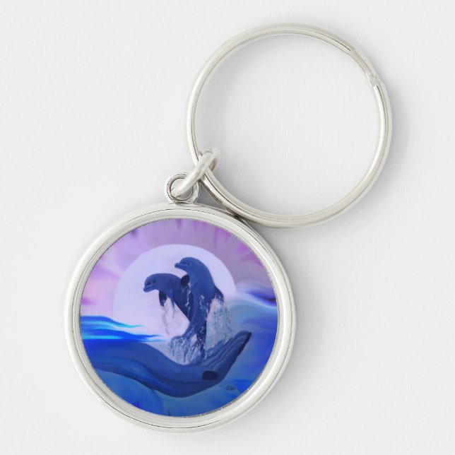 Dolphins in the Moonlight Key Ring (Front)