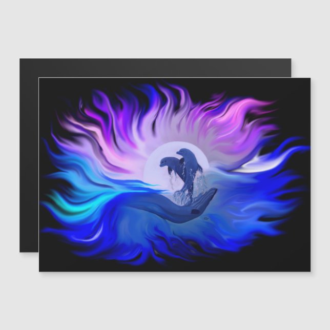 Dolphins in the Moonlight Magnetic Card (Front/Back)