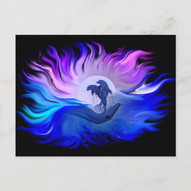 Dolphins in the Moonlight Postcard (Front)