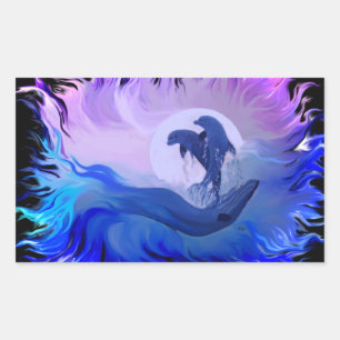 Dolphins in the moonlight rectangular sticker