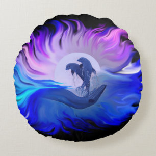 Dolphins in the Moonlight Round Cushion