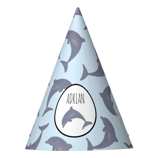 Dolphins in the Sea Pattern Birthday Party Hat (Front)
