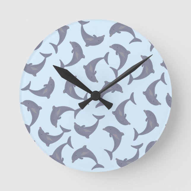 Dolphins in the Sea Pattern Round Clock (Front)