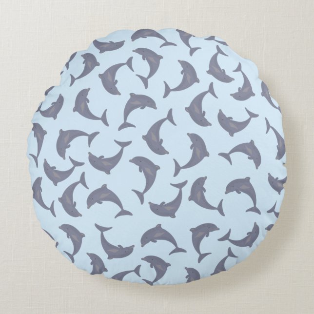 Dolphins in the Sea Pattern Round Cushion (Front)