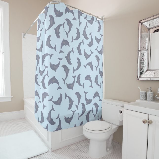 Dolphins in the Sea Pattern Shower Curtain (In Situ)