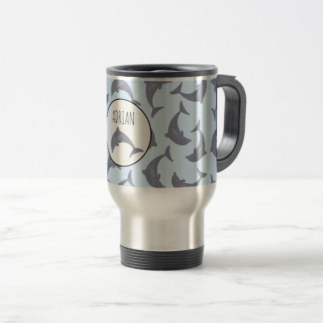 Dolphins in the Sea Pattern Travel Mug (Front Right)