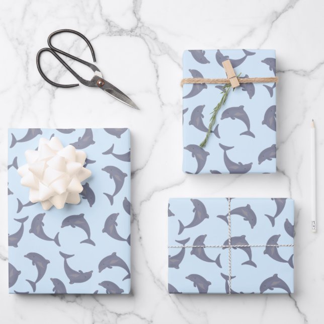 Dolphins in the Sea Pattern Wrapping Paper Sheet (Front)