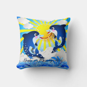 Dolphins in the Sun Personalize Add Your Name Text Cushion