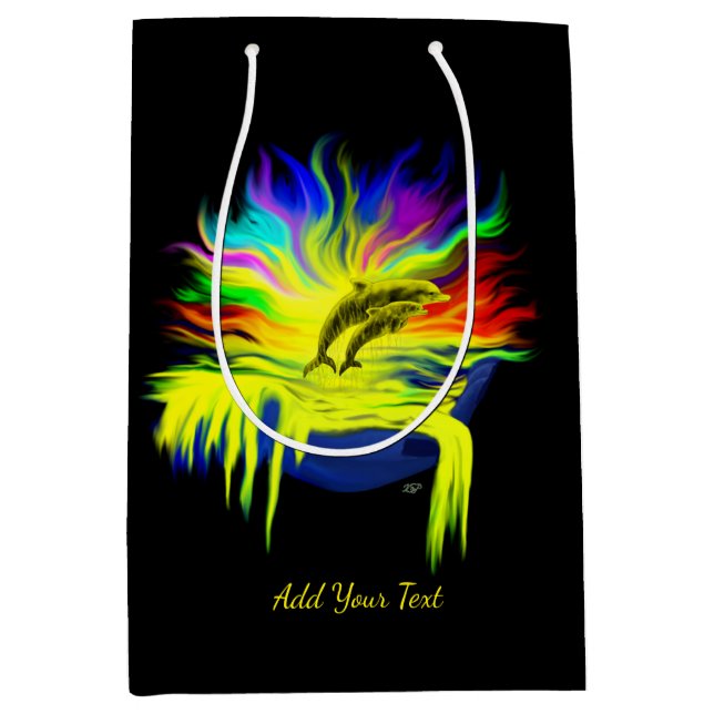 Dolphins in the Sunshine with Hand , Add Your Text Medium Gift Bag (Front)