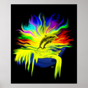 Dolphins in the Sunshine with Hand Poster