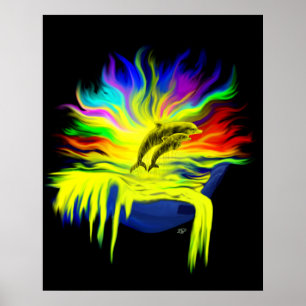 Dolphins in the Sunshine with Hand Poster