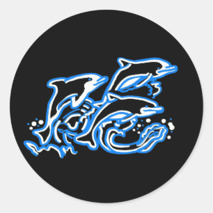 Dolphins in the Waves Classic Round Sticker