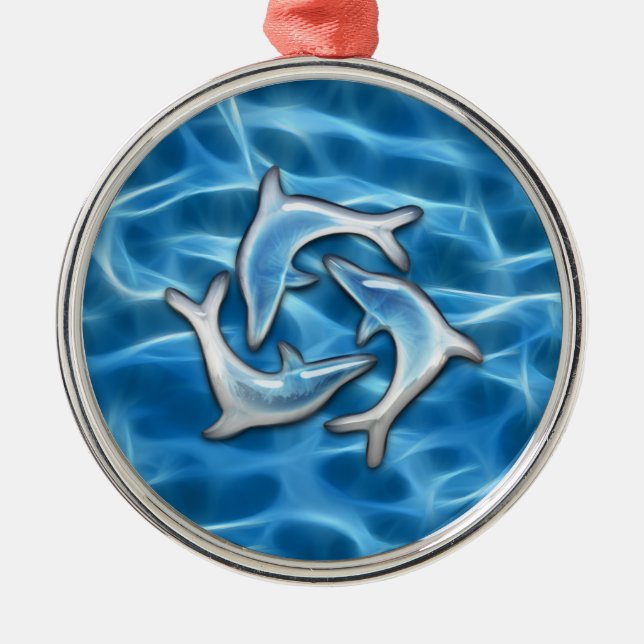 Dolphins in Water Metal Tree Decoration (Front)