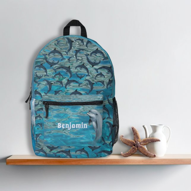 Dolphins in Water Personalised Kids Backpack (Creator Uploaded)