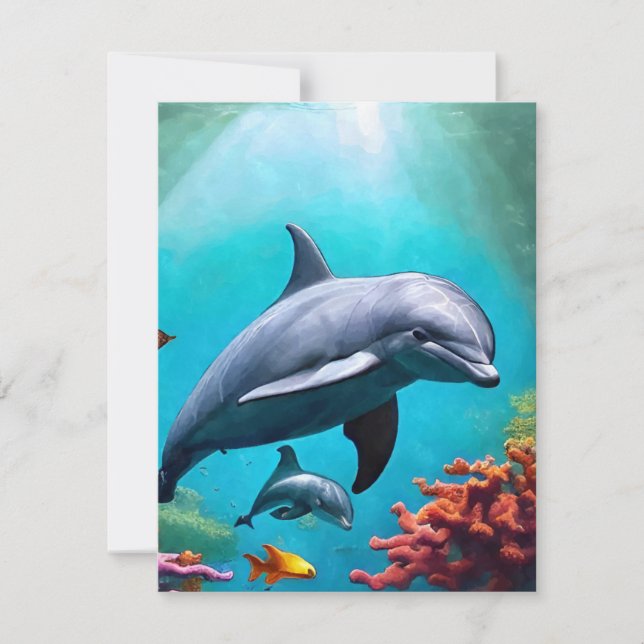 Dolphins in Watercolor Flat Thank You Card (Front)